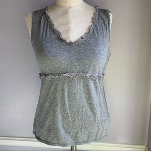 The Limited 100% Cotton gray sleeveless V neck tank top with fringe trim